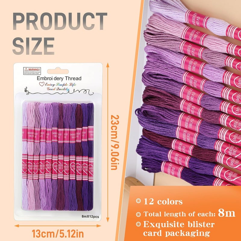 Dercuy Embroidery Floss,12 Skeins Purple Embroidery Thread,Friendship Bracelet String for DIY Making,Embroidery Crafts - Image 2